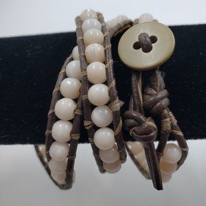 Brown Wrap Bracelet with Peach Cat's Eye Beads